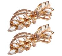 LOORGVEL Pinzas Cabello de Boda Forma de Hoja 2 Piezas en Color Champán Pinzas Metálicas Cristales Brillantes Accesorios para Novia y Fiestas Obsequios