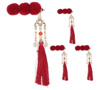 LOORGVEL Pinzas Pelo Estilo Chino con Pompones Rojos y Borlas 4 Unidades Accesorios para Cabello Corto y Niñas Ideales para Festivales y Celebraciones del Año Asiático