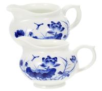 LOORGVEL Salseras de Cerámica en Tonos Azules 2 Piezas para Salsa y Aderezo, Jarra de Salsa Pequeña Estilo Porcelana, Dispensador de Barquitos de Condimentos para Cocina y Restaurante