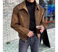 Loose Fit Chaqueta de ante recortada para hombre con cuello de solapa y mangas largas, estilo vintage para primavera y otoño (M marrón)