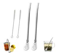 Loose Leaf Tea Straw, Yerba Mate Straw, 304 Stainless Steel Straws Coffee Stirrers Reusable Filter Spoon Strainer, 1mm Hole Strainer for Freshly Ground Tea (2PCS)
