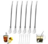 Loose Leaf Tea Straw, Yerba Mate Straw, 304 Stainless Steel Straws Coffee Stirrers Reusable Filter Spoon Strainer, 1mm Hole Strainer for Freshly Ground Tea (6PCS)