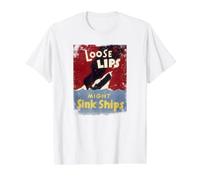 Loose Lips Might Sink Ships WWII Poster Camiseta gráfica económica, Hombre, Blanco, XL