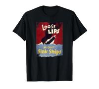 Loose Lips Might Sink Ships WWII Poster Camiseta gráfica económica, Hombre, Negro, L