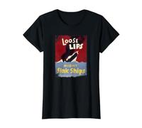 Loose Lips Might Sink Ships WWII Poster Camiseta gráfica económica, Mujer, Negro, XS