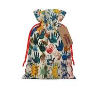 Lootpe Bolsas de regalo de Navidad grandes con estampado a mano para niños, bolsas de regalo reutilizables para regalos, bolsas de regalo de arpillera con cordones