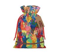 Lootpe Bolsas de regalo de Navidad grandes con estampado a mano para niños, bolsas de regalo reutilizables para regalos, bolsas de regalo de arpillera con cordones