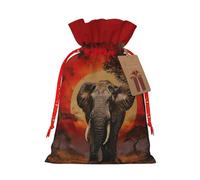 Lootpe Bolsas grandes de regalo de Navidad con estampado de atardecer de elefante, bolsas de regalo reutilizables para regalos, bolsas de regalo de arpillera con cordones