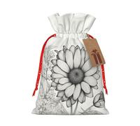 Lootpe Bolsas grandes de regalo de Navidad con estampado de flores dibujadas a mano, bolsas reutilizables para regalos, bolsas de regalo de arpillera con cordones
