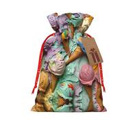 Lootpe Bolsas grandes de regalo de Navidad con estampado de helado de muchos colores, bolsas reutilizables para regalos, bolsas de regalo de arpillera con cordones