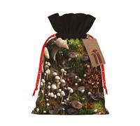 Lootpe Bolsas grandes de regalo de Navidad con estampado de hongos salvajes, bolsas reutilizables para regalos, bolsas de regalo de arpillera con cordones