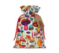 Lootpe Bolsas grandes de regalo de Navidad con estampado de hongos salvajes, bolsas reutilizables para regalos, bolsas de regalo de arpillera con cordones