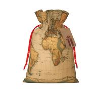 Lootpe Bolsas grandes de regalo de Navidad con estampado de mapa del mundo, bolsas reutilizables para regalos, bolsas de regalo de arpillera con cordones