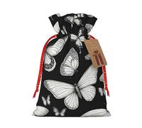 Lootpe Bolsas grandes de regalo de Navidad con estampado de mariposas dibujadas a mano, bolsas reutilizables para regalos, bolsas de regalo de arpillera con cordones