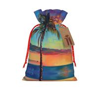 Lootpe Bolsas grandes de regalo de Navidad con estampado de palmera de atardecer, bolsas de regalo reutilizables para regalos, bolsas de regalo de arpillera con cordones