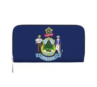 lootpe Cartera para mujer con estampado de la bandera del estado de Maine, tarjetero de crédito, cartera para teléfono, bolsa de mano larga