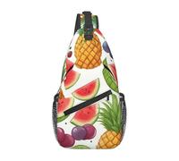 lootpe Fresh Juicy Fruits - Bolso bandolera para uso diario, con estampado de piña, bayas de uva, naranja, mochila de hombro, bolsa de pecho, para viajes al aire libre, casual