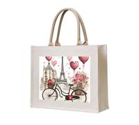 lootpe Love Paris Tower - Bolsa de mano con estampado de corazón para bicicleta, café, vino, perfume, bicicleta, regalo personalizado, bolsa de viaje de lona para playa, bolsas de compras, regalo para