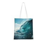 lootpe Ocean Green Wave - Bolsa de lona estética con estampado de olas verdes, bolsa de mano ligera, bolsas de comestibles reutilizables, para compras, gimnasio, trabajo
