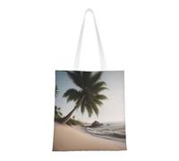 lootpe Sand Beach - Bolsa de lona estética con estampado de palmeras, bolsa de mano ligera, bolsas de comestibles reutilizables, para compras, gimnasio, trabajo