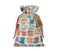 Lootpe Teteras y tazas dibujadas a mano con impresión de bolsas grandes de regalo de Navidad, bolsas reutilizables para regalos, bolsas de regalo de arpillera con cordones