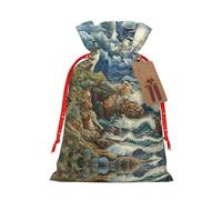 Lootpe The Seaside Lighthouse - Bolsas grandes de regalo de Navidad, bolsas reutilizables para regalos, bolsas de regalo de arpillera con cordones