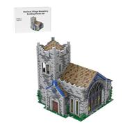 LootPop Juego de bloques de construcción modulares de pueblo medieval, MOC-203438 Monasterio de Pueblo Medieval, modelo no construido, monasterio con ventanas estampadas de colores y campanario (7480