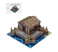 LootPop Juego de bloques modulares de pueblo medieval, MOC-201488 Medieval Village Dork modelo sin construir, un muelle junto al mar con carga y puentes junto al agua (2771 piezas)