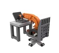 LootPop Kit de construcción de hombre de camarón - 155 piezas minimodelo de decoración de escritorio, langosta naranja sobre silla de oficina gris con ordenador, divertido accesorio de construcción