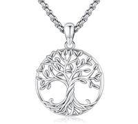 LOOVE Collar de árbol de la vida para mujer, plata de ley, luna creciente, piedra turquesa, colgante de corazón, árbol genealógico, collar para mamá, hija, hermana, niñas, regalos de plata de ley