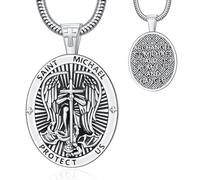 LOOVE Collar de plata de ley 925 con amuleto de San Miguel, San Cristóbal y la Virgen María, joyería para hombres y mujeres, 22.50mm x 36.00mm, 61cm chain length, Plata esterlina, Sin piedra preciosa