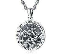 LOOVE Collar de plata de ley 925 con medalla milagrosa de San Miguel/San Cristóbal/Jesús/San Benedicto/Virgen María para hombres y mujeres, medalla de arcángel, protección contra nosotros, amuleto de