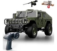 LooWindoer RC Crawler de hasta 6 km/h, verde militar con cabrestante y | Alcance: aprox. 50 m, tiempo de conducción aprox. 40 min, cambio de dirección controlado, funciones de luz conmutables