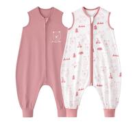 Looxii Pack de 2 Saco de Dormir bebé con Pies 0.5 TOG Algodón sacos de dormir de verano para 18-36 Meses Niños Niñas 80 cm Oso Rosa