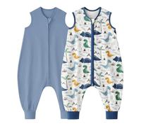 Looxii Pack de 2 Saco de Dormir bebé con Pies 0.5 TOG Algodón sacos de dormir de verano para 3-4 año Niños Niñas 90 cm Dinosaurio Azul