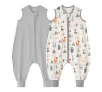 Looxii Pack de 2 Saco de Dormir bebé con Pies 0.5 TOG Algodón Sacos de Dormir de Verano para 6-18 Meses Niños Niñas 70 cm Bosque Gris