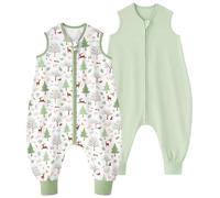 Looxii Pack de 2 Saco de Dormir bebé con Pies 0.5 TOG Algodón sacos de dormir de verano para 6-18 Meses Niños Niñas 70 cm Bosque Verde