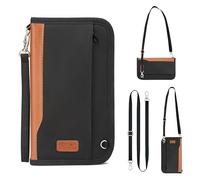 Looxmeer Cartera de Pasaporte Viaje, Funda Protectora con Protección RFID Impermeable, Portadocumentos Viaje con Correa Desmontable, Hombro y Muñeca para Hombres, Mujeres, Negro y Marrón