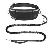 Looxmeer Correa para Perro Manos Libres con Riñonera, Correa Multifuncional con Cinta Reflectante y Doble Asa, para Perros Grandes y Medianos, 1,6-2,2M, Negro