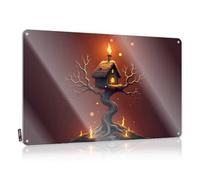 LOP Decor For Man Cave A Magic Tree House Illuminated By Warm Flames - Cartel de estaño para habitación de niños, decoración de metal (20 x 30 cm)