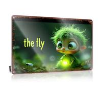 LOP Decoración de metal para el hogar, bar, niño de pelo verde con luz brillante se encuentra con una mosca en el bosque, letrero de estaño, accesorios para barra de hombre, letrero vintage (30 x 40