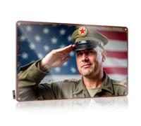 LOP Divertidos carteles de metal de estaño saludando a soldado con fondo de bandera estadounidense, letrero de estaño para bar, hombre, decoración de cueva, póster de metal divertido (20 x 30 cm)