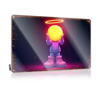 LOP Divertidos letreros de metal con diseño de ángel de neón: una figura brillante en morado y rosa, letrero de estaño para el hogar, bar, divertido (30 x 40 cm)