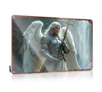 LOP Divertidos letreros de metal con diseño de ángel guerrero con alas y espada por cascada, letrero de estaño para la cueva de Bro, letrero de bar para el hogar, bar divertido (20 x 30 cm)