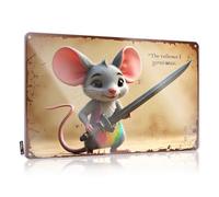 LOP Divertidos letreros de metal con diseño de guerrero de ratón valiente con cola de arco iris sosteniendo espada, letrero de lata para el hogar, bar, divertido (30 x 40 cm)