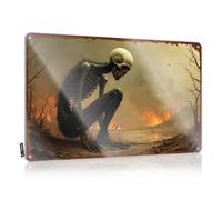 LOP Divertidos letreros de metal con texto en inglés "A Skeletal Figure Amidst A Burning Landing", letrero de estaño para el hogar, bar, divertido (20 x 30 cm)