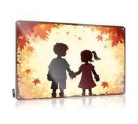 LOP Divertidos letreros de metal para decoración otoñal de abrazo: una silueta de niños tomados de la mano, letrero divertido para decoración del hogar, bar al aire libre (20 x 30 cm)