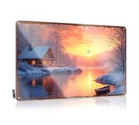 LOP Letrero con texto en inglés "Bar Rules Cozy Cabin By The Lake At Sunset In Winter" - Letrero de estaño divertido para la cocina (30 x 40 cm)