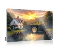 LOP Letrero de escritorio para oficina, divertido atardecer, serenidad: un puente sobre un río pacífico cerca de una encantadora C, letrero de estaño con texto en inglés «Things For Boys Room Outdoor