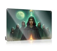 LOP Letrero de escritorio para oficina, divertido con texto en inglés "A Mysterious Gathering Under The Celestial Moons" - Letrero de estaño para habitación de niños y bar al aire libre (30 x 40 cm)